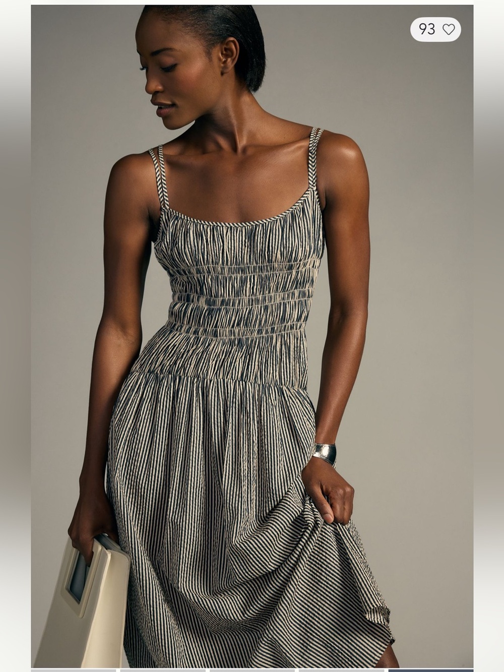 New Anthropologie Striped Black and White Smocked Midi Dress - size L